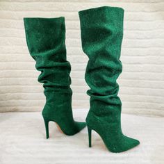 Radiant By Berness Shoes Pull On Slouch Shaft Boots Knee High Height (Approx 16" Shaft) 4.5" (Approx) Stiletto Heels Top Opening 15" (Approx) Size 7 Will Go Up As Sizes Do. Amazing Quality Boot From Berness Runs Tts Green High Heels, Shaft Boots, Rhinestone High Heels, Boots Knee High, Green Boots, Fantastic Shoes, Rhinestone Heels, Boots Knee, Green Shoes