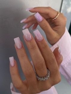 light purple and white ombre square nails