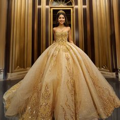 Beauty And The Beast Quince, Gold Ball Gown, Princess Dress Fairytale, Organza Ball Gown, Dress Organza, Quinceanera Dresses Gold, Quinceñera Dresses, Gown Gold, Quince Dress