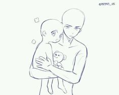 a drawing of a man holding a baby in his arms with bubbles coming out of it