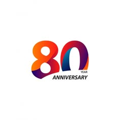 the logo for an 80 year anniversary celebration, with colorful letters and numbers on white background