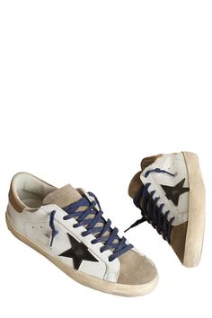 Golden Goose men's super star leather sneaker in white taupe.Upper: 96% Cow Leather, Upper: 4% Goat Leather, Lining: 60% Cow Leather, Lining: 40% Cotton, Sole: 100% RubberMade in Italy Mens Golden Goose, Ss23 Trends, White Golden Goose, Corvette Art, Top Man