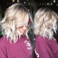 Marissa Mae on Instagram: “Spent a few hours yesterday taking my beautiful friend/coworker @polishedbypaigey the platinum side forgot to take a before picture but there's a good one of it on her page. Extremely heavy highlight and root shadow and we're stoked about it!! #hairbymarissamae” Julianne Hough Long Bob, Pelo Bob Ondulado, Blond Cenușiu, Platinum Bob, Blonde Balayage Bob, Cool Blonde Hair, Blonde Haircuts, Balayage Blonde