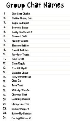 Printable Group Chat Names Lists Squad Name Ideas Mlbb, Group Chat Names For 5 Friends, Group Chat Names For 5, Trio Groupchat Names, Group Chat Names For 4 Friends, Trio Gc Names