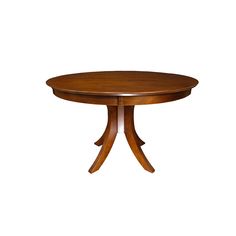 a round wooden table with two leaves on one end and an oval shaped top, against a white background