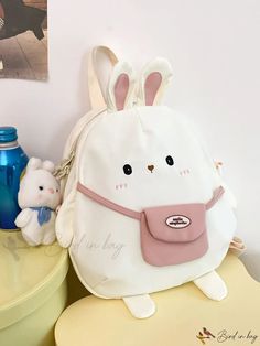 Bird in Bag - Animal Cartoon Rabbit Backpack with Pendant, Student Bookbag Stylish Daypack with Padded Straps, Waterproof Backpack Cute Cartoon Style School Bags With Animal Design, Cartoon-style School Bags With Animal Design, Cartoon Style Animal Design School Bag, Cartoon Animal Design School Bags, Cartoon Bags For Everyday Use And Back To School, Large Capacity Cute Backpack For Students, Kawaii Softback Backpack For Everyday Use, Kawaii Softback Backpack For Daily Use, Kawaii Style Softback Backpack For Everyday Use