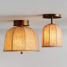 two lamps hanging from the ceiling in a room