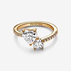 Pandora Rings Gold, Promise Rings Pandora, Pandora Rings Heart, The Feeling Of Love, Cute Promise Rings, Feeling Of Love, Double Heart Ring, Palladium Metal, Pandora Gold