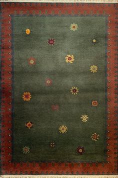 an area rug with many different colored flowers on it