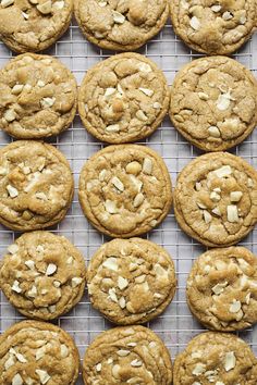 freshly baked cookies on a cooling rack ready to be picked up from the oven for consumption