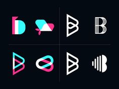 four different type of logos with the letter b in each one's upper half