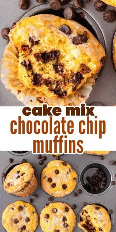 chocolate chip muffins with text overlay