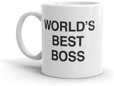 a white coffee mug with the words world's best boss in black on it