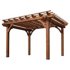 an outdoor wooden pergola on a white background