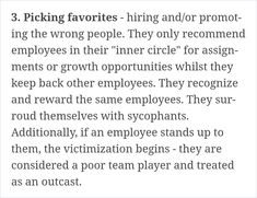 an article with the words picking favorites - hiring and not promoting employees in their inner circle