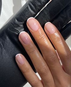 Short French Nails Squoval, Micro French Nails Round, Narrow French Tip Nails, Fine Line French Tip Nails, Short Squoval Nails Spring, Square Nails With Rounded Edges, Back To School Manicure, Square Nails Rounded Edges, Squoval Nails Spring Colors