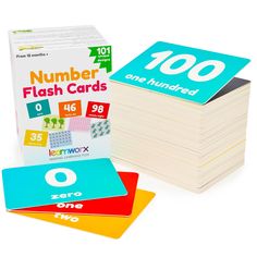 the numbers flash cards are stacked on top of each other, with one card in front of them