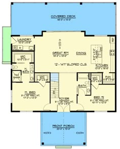 the first floor plan for this house shows the living area and kitchen, as well as the