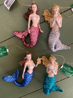 Tropical Christmas Resin Mermaid W/Glitter Christmas Ornament - Deer Creek Mercantile Mermaid Themed Christmas Tree, Tropical Christmas Decorations, Mermaid Christmas Tree, Glitter Christmas Ornaments, Mermaid Christmas Ornaments, Resin Mermaid, Christmas Resin, Mermaid Christmas, Tropical Christmas