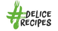 the delice recipes logo with forks and spoons in green on a white background