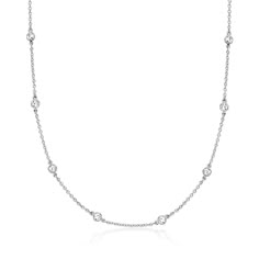 Ross-Simons - 1.00 ct. t. w. Moissanite Station Necklace in Sterling Silver. 18". An RS exclusive. Our timeless station necklace features well-priced 1.00 ct. t. w. round brilliant-cut moissanite sparklers! Crafted in sterling silver on a classic cable chain. Lobster clasp, moissanite station necklace. Classic Diamond White Station Necklace With Diamond Accents, Classic Cubic Zirconia Station Necklace For Anniversary, Classic Brilliant Cut Station Necklace For Anniversary, Classic Station Necklace With Brilliant Cut For Anniversary, Classic Anniversary Station Necklace With Brilliant Cut, Everyday Necklace Silver, Diamond Anklet, Silver Jewelry Necklaces, Italian Gold Jewelry