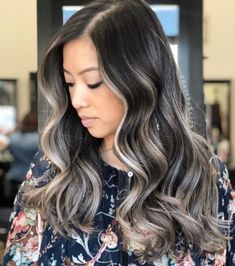 Dark Brown Hair With Ash Blonde Highlights Brown Hair With Ash Blonde Highlights, Grey Balayage, Grey Brown Hair, Gray Balayage, Ash Blonde Highlights, Grey Highlights, Ash Brown Hair, Dark Hair With Highlights, Gray Hair Highlights