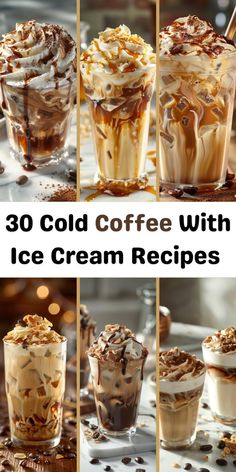 coffee with ice cream and toppings in glass cups