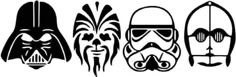 star wars masks are shown in black and white