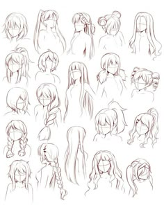 some sketches of different hair styles and hairstyles for anime character drawings, drawing skills,