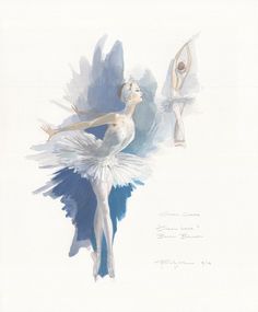 a drawing of a ballerina in blue and white