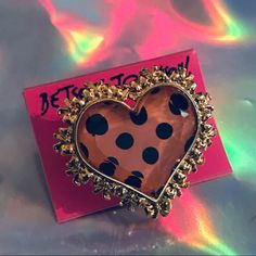 Heart Shaped Betsey Johnson Ring Vintage Original Lucite Gold Colored Band Dot Ring, Vintage Betsey Johnson, Bow Ring, Yellow Cat, Heart Shaped Rings, Dress Pretty, Color Bands, Pink Enamel, Betsey Johnson Jewelry