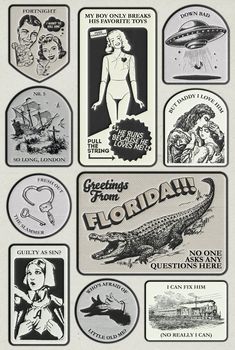 an old poster with some different things on it's back side, including alligators and