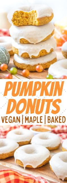 pumpkin donuts are stacked on top of each other