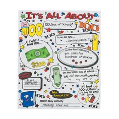 an image of a poster with words and pictures on it that say it's all about 100