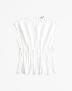 Women's Poplin Pleated Top | Women's Tops | Abercrombie.com White Pleated Tops For Summer, Chic Cotton Tops With Gathered Neckline, Chic Pleated Tops For Work, Classic Pleated Tops For Spring, Fitted Pleated Tops For Work, Casual Pleated Tops For Daywear, Classic Pleated Tops For Workwear, Classic Pleated Top For Work, Pleated Top For Spring Workwear