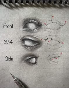 an eye chart with different types of eyes and how to draw them in pencil on paper