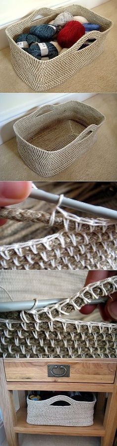 three pictures showing different ways to make a basket