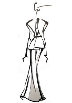 a black and white drawing of a dress on a mannequin