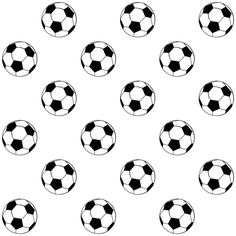 black and white soccer balls are shown in this seamless pattern on a white background