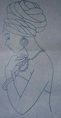 a drawing of a woman with an eyeball in her hair and pearls on her necklace