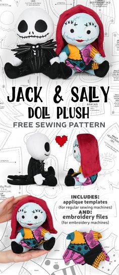 jack and sally doll plush sewing pattern with instructions