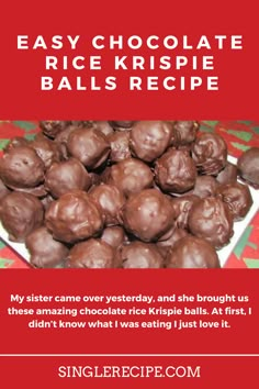 chocolate balls are on a plate with the words, easy chocolate rice krispie balls recipe