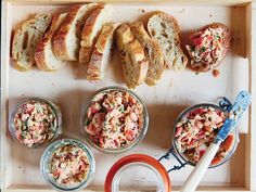 bread and other food items on a tray