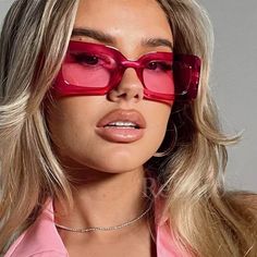 Women's Sunglasses Large Pink Frames W/ Pink Lenses Uv 400 Retro Rectangular Uv 400 Lenses Pink Ladies Glasses, Juicy Couture Glasses, Valentino Sunglasses, Coach Eyeglasses, Pink Rectangle, Pink Lenses, Frame Pink, Cat Eye Sunglasses Women, Pink Frames