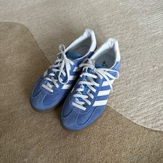 Adidas Gazelle Indoor In Blue Fusion/Gum Size Us Women's 5.5 - I'm A Size 6 For Reference And It Fits Me Perfectly! Great Condition - Some Minor Wear/Discoloration On Suede (Shown In Photos). Purchased From Stadium Goods. Includes Original Box, Extra Laces, And Tags! Regular Fit Lace Closure Suede Upper Synthetic Lining Adidas Gazelle Indoor, Stadium Goods, Shoes Adidas, Adidas Gazelle, Blue Adidas, Lace Closure, Adidas Shoes, Adidas Women, Womens Shoes Sneakers