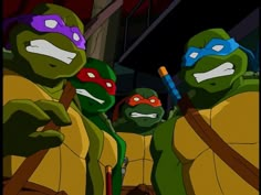 the teenage mutant turtles are lined up together