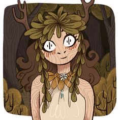 a drawing of a girl with deer horns on her head