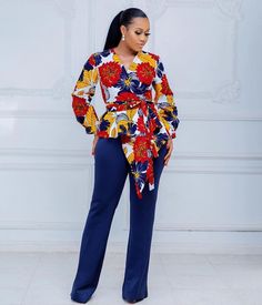 Ankara Peplum Top With Jeans, Tops For Women Ankara, Ankara Top Styles For Jeans, Ankara Tops With Jeans, Ankara Wrap Top, Tops African Print, Wrap Tops For Women, Ankara Top Styles