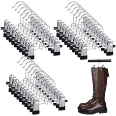 PRICES MAY VARY. Adequate to Meet Your Needs: you will receive 30 pieces of boot hooks in total; The quantity is sufficient for you to apply and replace, and can easily meet your daily use and other requirements Proper Dimension to Apply: the size of these boot hangers for closet is about 12 x 11 cm/ 4.7 x 4.3 inches, and can be hung on rods with max 1.38 inches diameter, appropriate and convenient for you to use Serviceable and Lasting: each boot organizer is made of quality stainless steel, ru Boot Organizer, Boot Hanger, Steel Boots, Travel Hanger, Boot Organization, Pants Hangers, Boot Rack, Clothes Clips, Adjustable Shoes