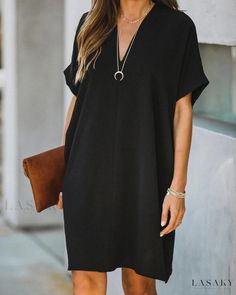 Lasaky - Loose-Fit Short-Sleeve Solid Color Dress Loose Mini Dress, Loose Midi Dress, Half Sleeve Dresses, Solid Color Dress, Maxi Robes, Straight Dress, Fit Dress, Loose Dress, Casual Summer Dresses